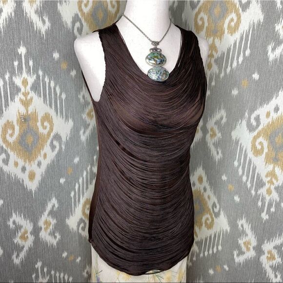 Ralph Lauren Collection Brown Sleeveless Knit Fringe Drape Top - Picture 4 of 16